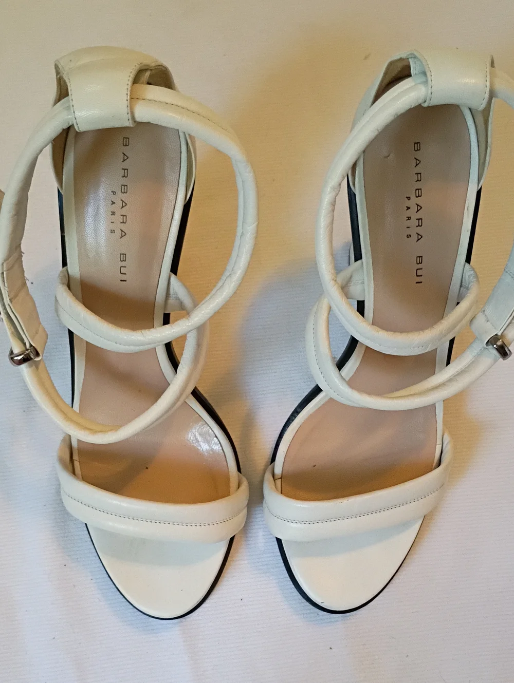 Barbara Bui White Block Heel Ankle Strap Sandals